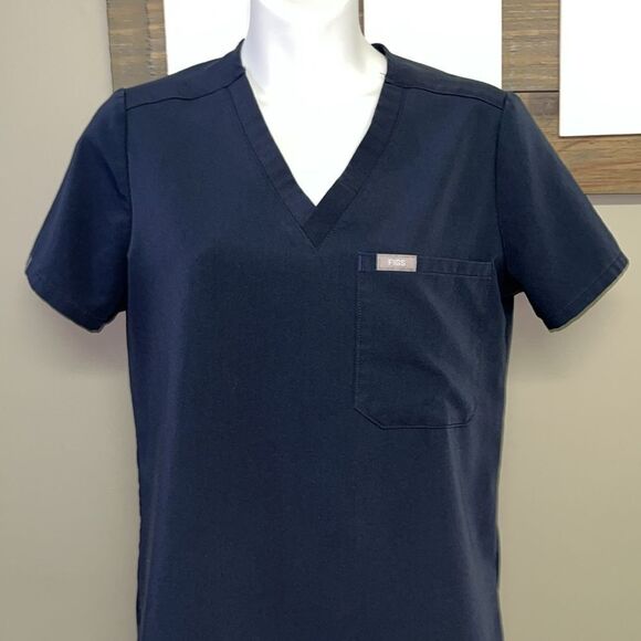 FIGS Technical Collection Navy Short Sleeve V-Neck Medical Scrub Shirt Pocket-XS - Picture 4 of 12